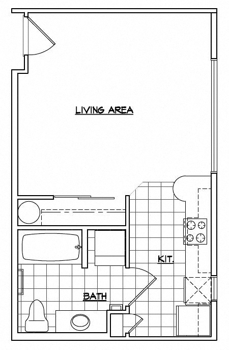 Floor plan for studio, 1 bath, 416 sqft